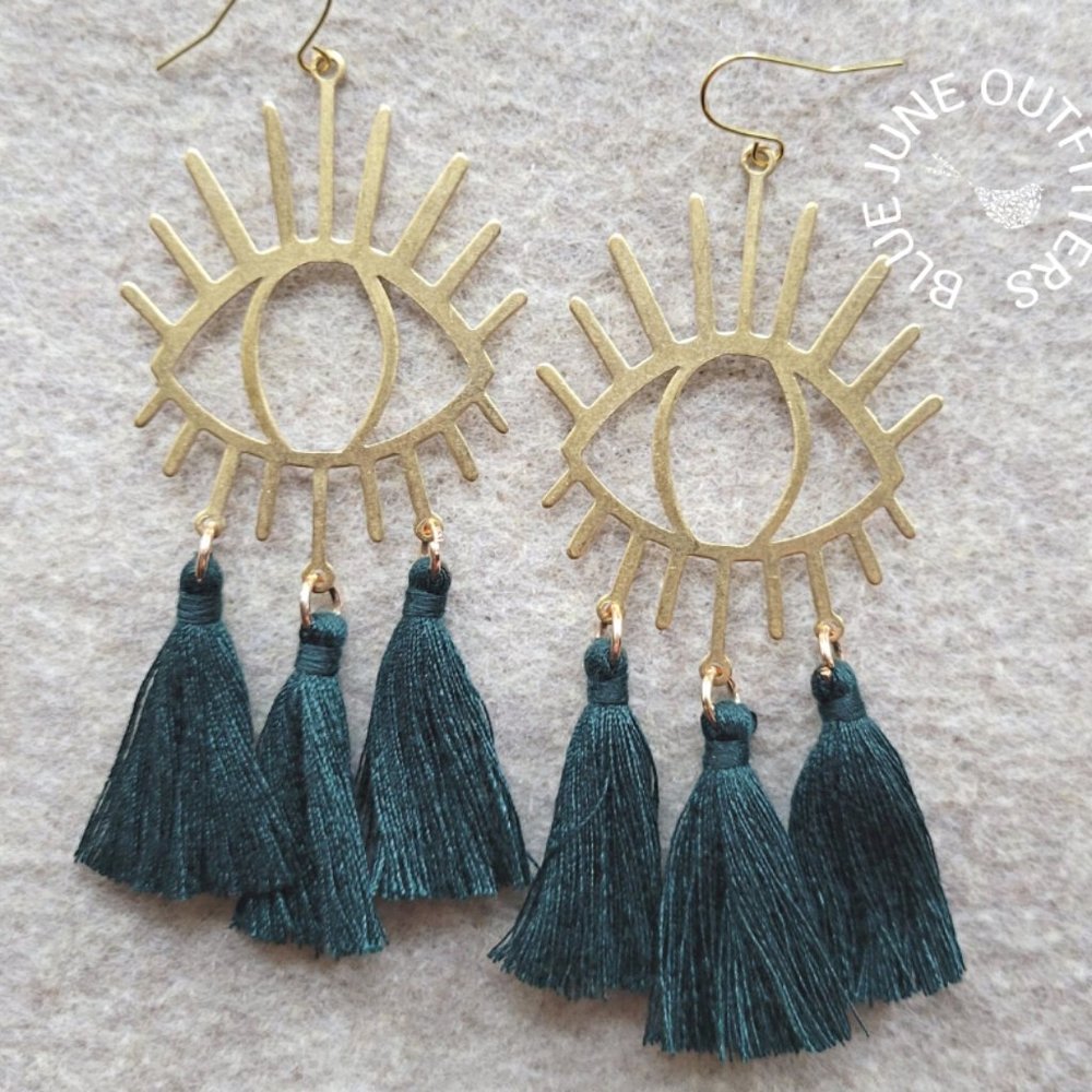 Evil Eye of Protection Tassel Earrings | Bohemain Cotton Fringed Dangle Earrings